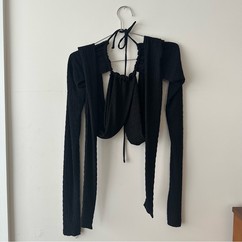 Danielle Guizio black wrap top (halter and bolero / shrug combo) - Picture 5 of 7